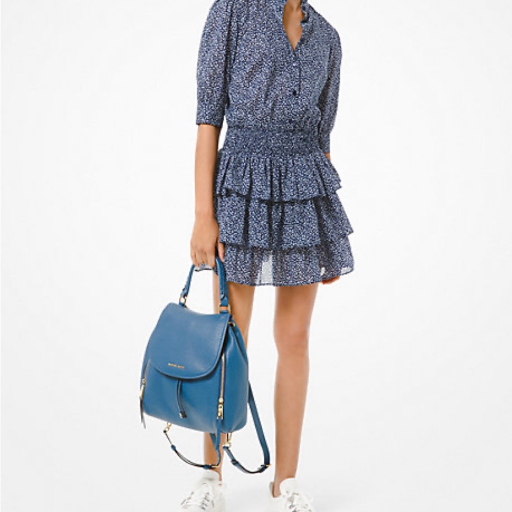 Michael Kors Floral Cotton Lawn Tiered Dress In Blue